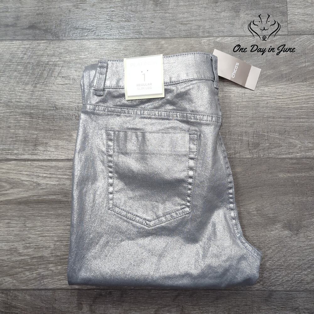 Chico's Metallic Slim Leg Jeans Size Chico's 1 (8) - Picture 6 of 6